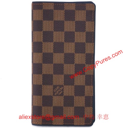 ルイヴィトン財布ヴィトンダミエN63168メンズ長財布ファスナー長札　ポルトフォイユ・ブラザ　ダミエ・エベヌ　ブルーキャンバス 